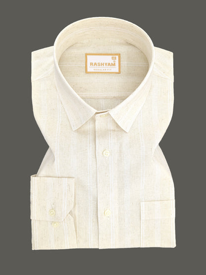 White Stripes On Natural Cream Premium Linen Shirt