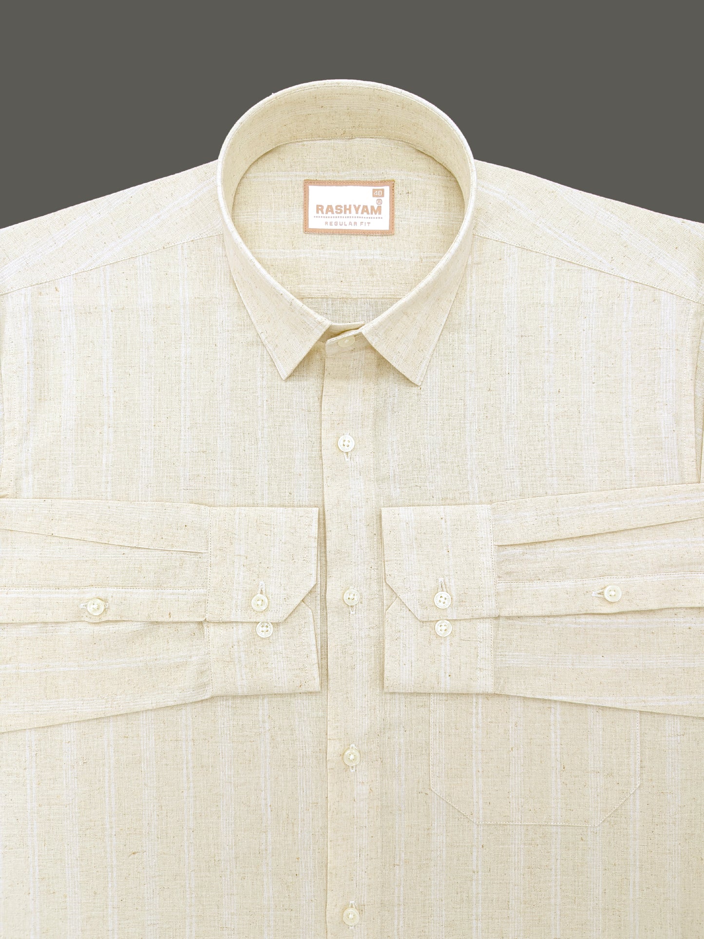 Premium Natural Khaki With White Line Linen Formal Shirt