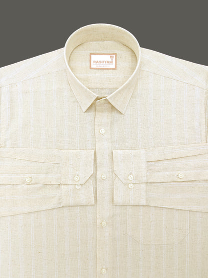 Premium Natural Khaki With White Line Linen Formal Shirt