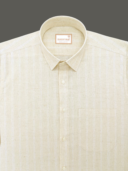 Premium Natural Khaki With White Line Linen Formal Shirt