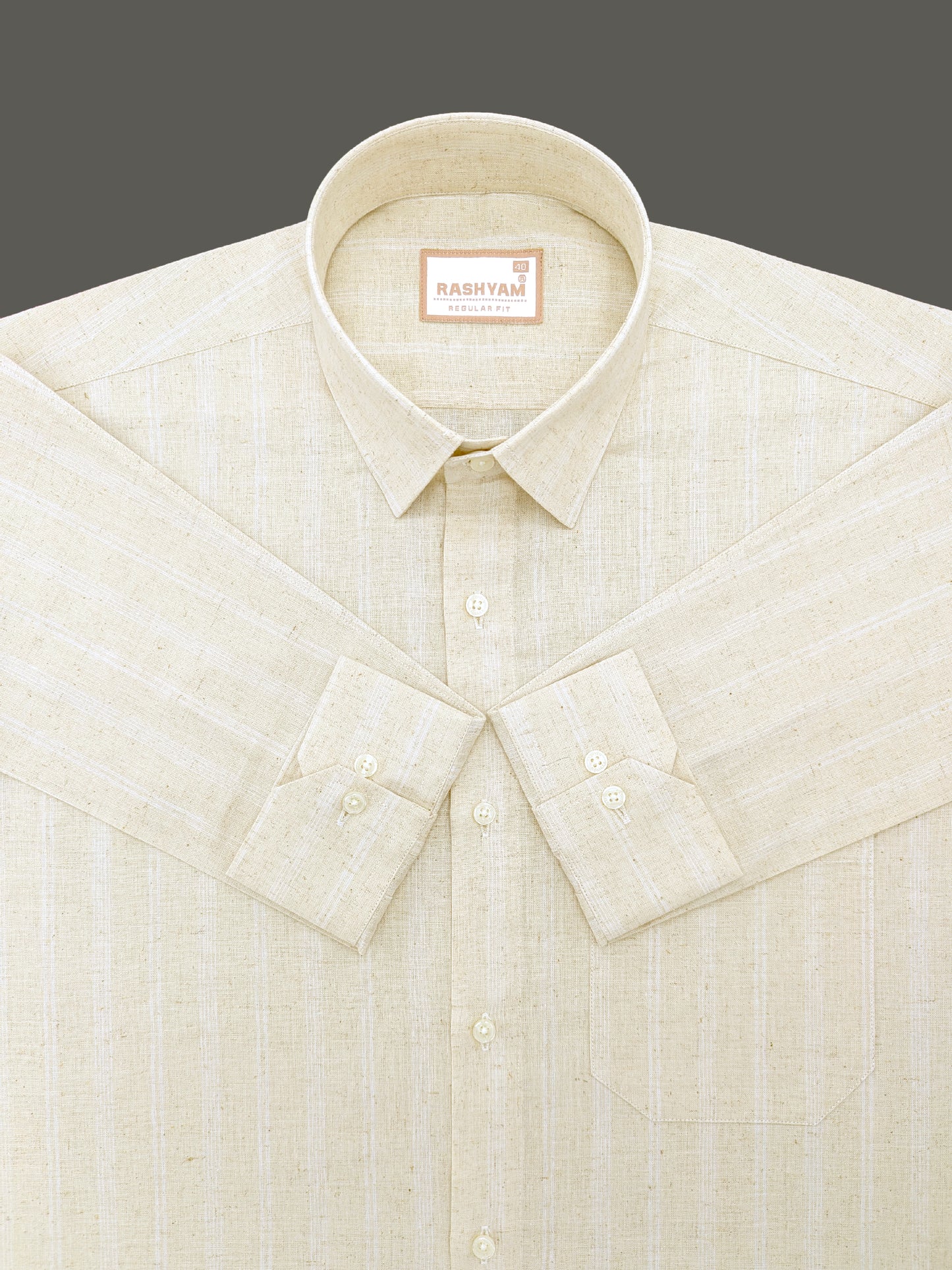 Premium Natural Khaki With White Line Linen Formal Shirt