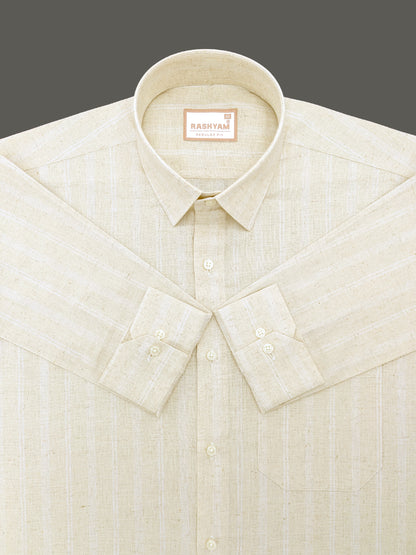 Premium Natural Khaki With White Line Linen Formal Shirt