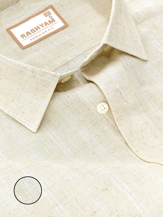 Premium Natural Khaki With White Line Linen Formal Shirt