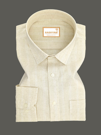 Premium Natural Khaki With White Line Linen Formal Shirt