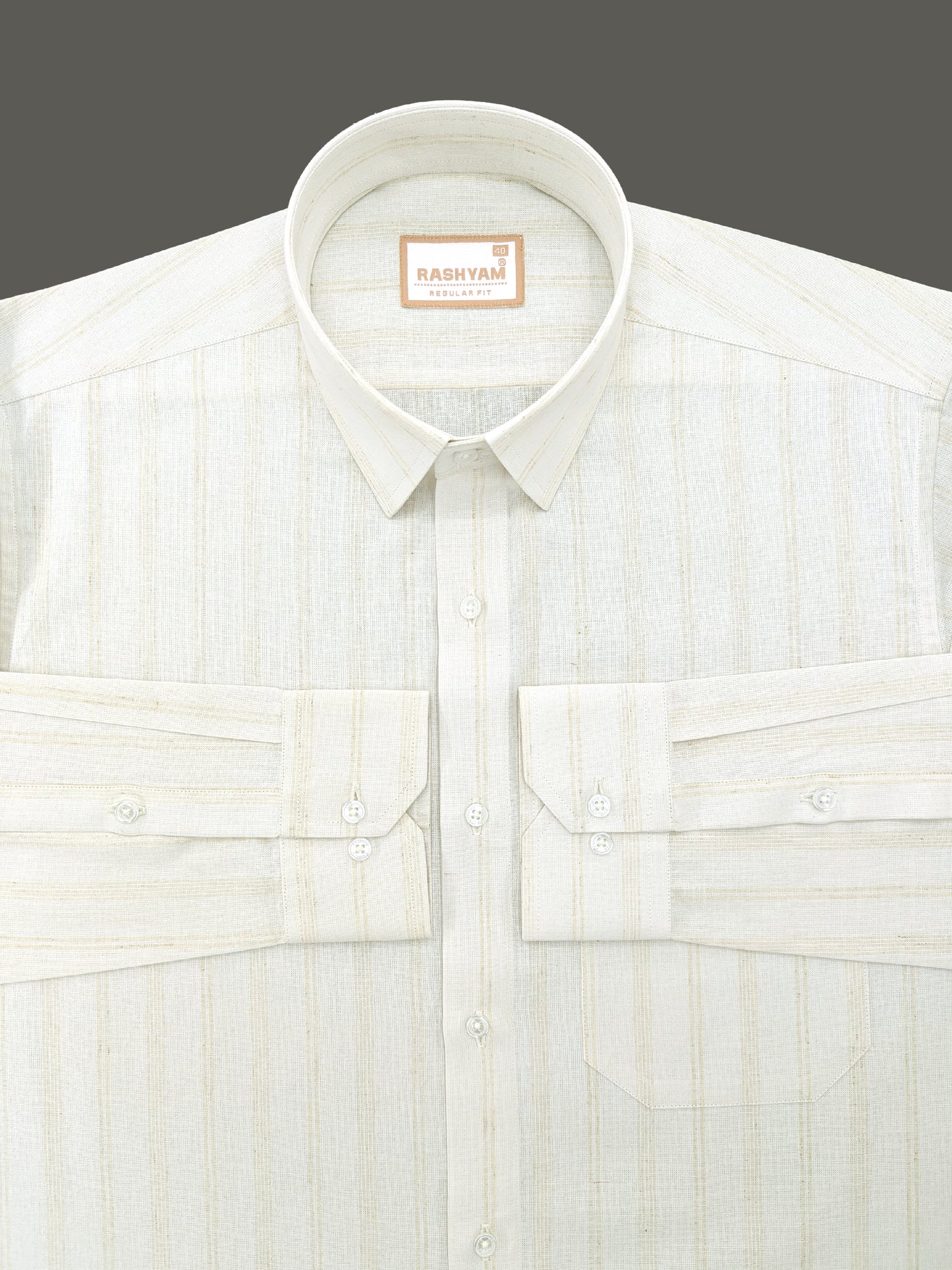 Browny Line On Cream Luxurious Linen Shirt for Men