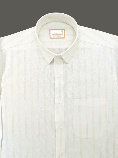 Browny Line On Cream Luxurious Linen Shirt for Men