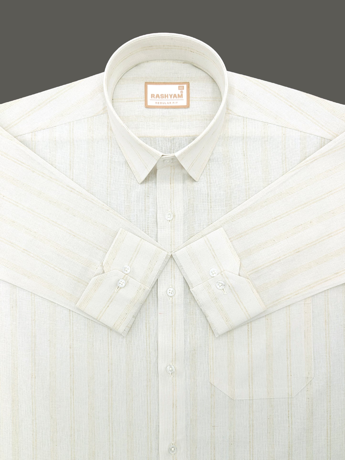 Browny Line On Cream Luxurious Linen Shirt for Men