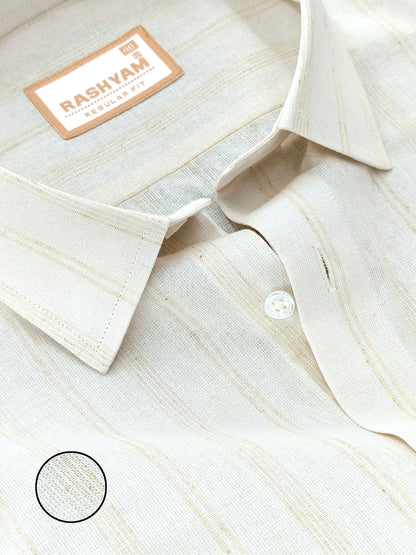 Browny Line On Cream Luxurious Linen Shirt for Men