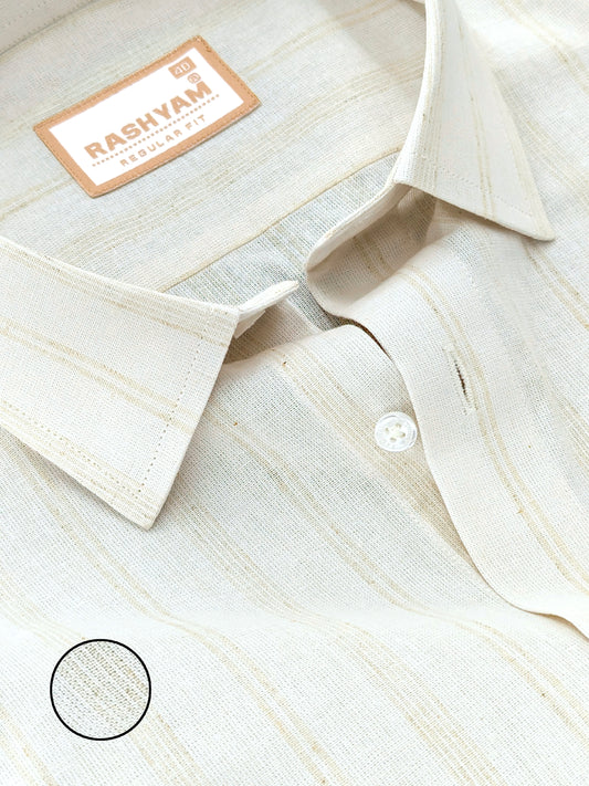 Browny Line On Cream Luxurious Linen Shirt for Men