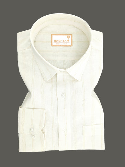 Browny Line On Cream Luxurious Linen Shirt for Men