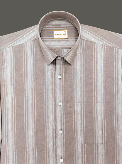 Amalfi Premium Linen Cotton White Stripe On Latte Brown Formal Shirt