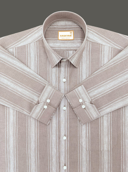 Amalfi Premium Linen Cotton White Stripe On Latte Brown Formal Shirt