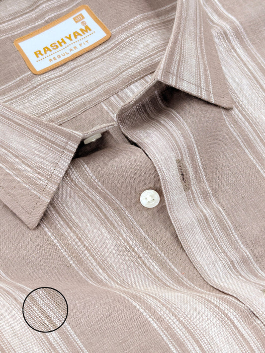 Amalfi Premium Linen Cotton White Stripe On Latte Brown Formal Shirt
