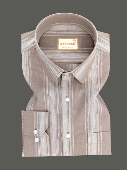 Amalfi Premium Linen Cotton White Stripe On Latte Brown Formal Shirt