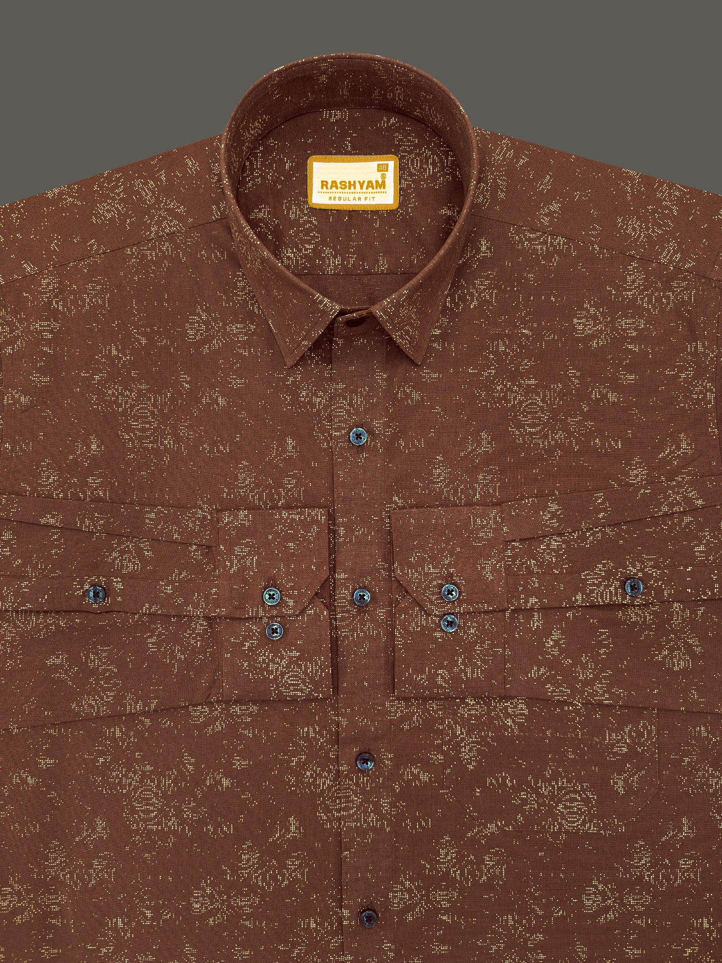 Premium Linen Cotton Micro Dot Abstract Print on Chocolate Brown Shirt For Men