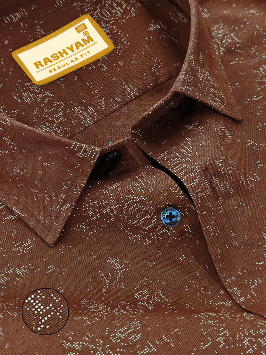 Premium Linen Cotton Micro Dot Abstract Print on Chocolate Brown Shirt For Men