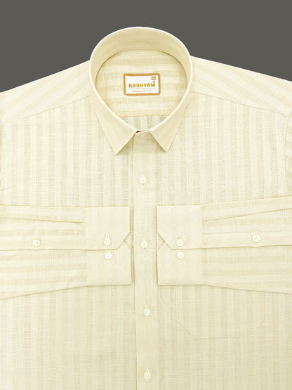 Vanilla Creamy Line Luxurious Italian Linen Shirt