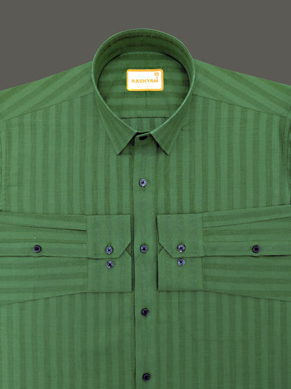 Dark Green Line Luxurious Italian Linen Shirt