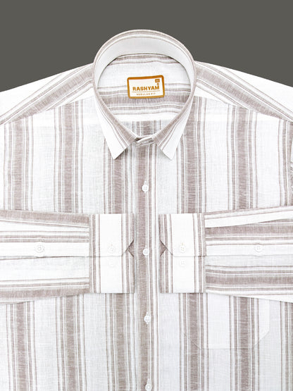 Amalfi Premium Linen Cotton Dark brown Stripe On White Formal Shirt