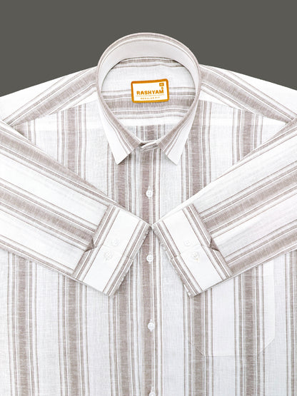 Amalfi Premium Linen Cotton Dark brown Stripe On White Formal Shirt