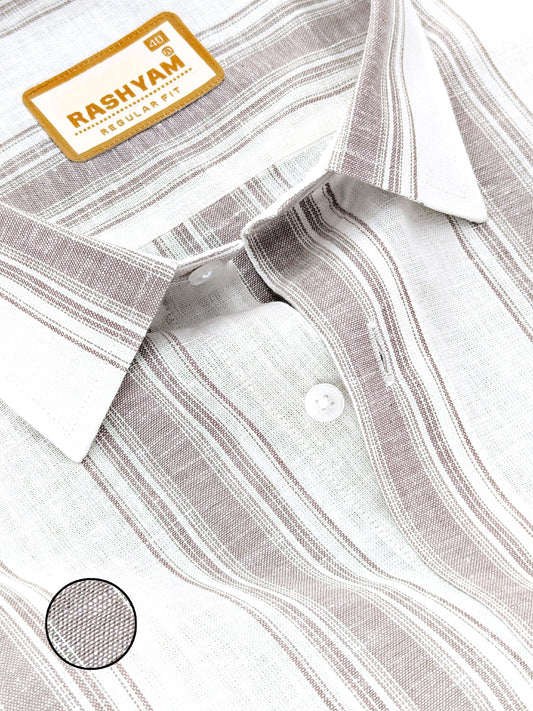 Amalfi Premium Linen Cotton Dark brown Stripe On White Formal Shirt