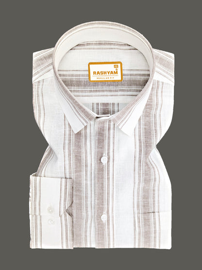 Amalfi Premium Linen Cotton Dark brown Stripe On White Formal Shirt