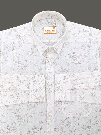 Premium Linen Cotton Micro Dot Abstract Print on Milky Cream Shirt For Men