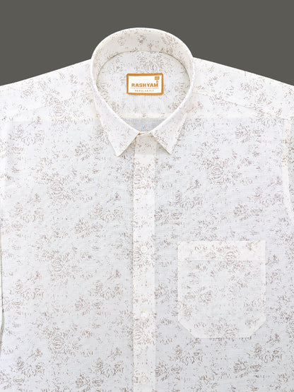 Premium Linen Cotton Micro Dot Abstract Print on Milky Cream Shirt For Men