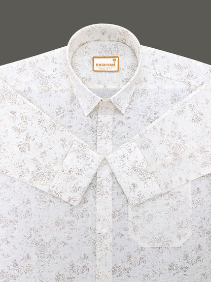 Premium Linen Cotton Micro Dot Abstract Print on Milky Cream Shirt For Men