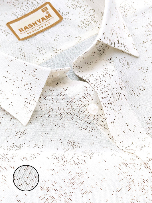 Premium Linen Cotton Micro Dot Abstract Print on Milky Cream Shirt For Men