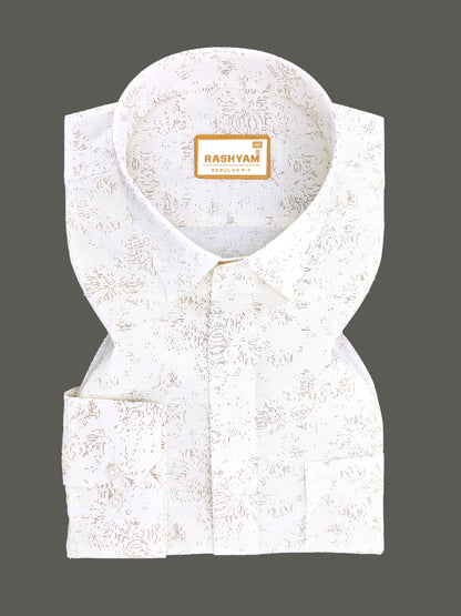 Premium Linen Cotton Micro Dot Abstract Print on Milky Cream Shirt For Men
