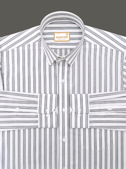 Spello Black Line On White Premium Cotton Formal Shirt For Men