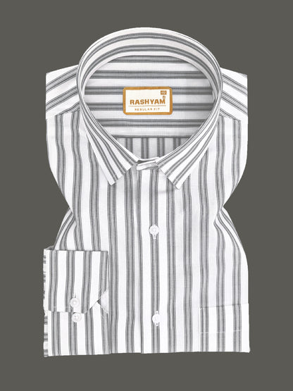Spello Black Line On White Premium Cotton Formal Shirt For Men