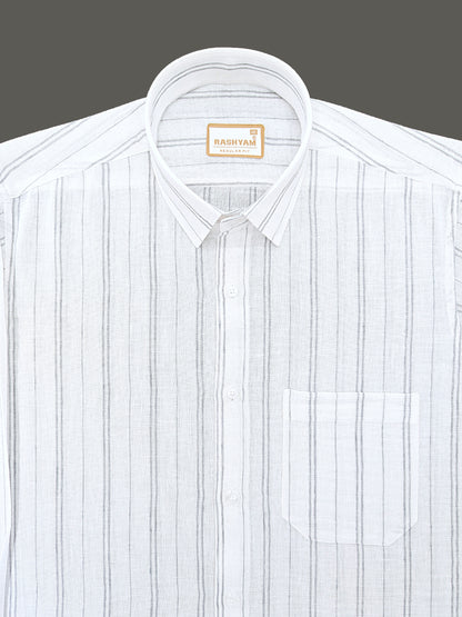 Milano Grey Double Line On White Formal Shirt For Men