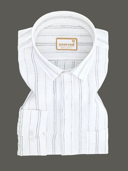 Milano Grey Double Line On White Formal Shirt For Men