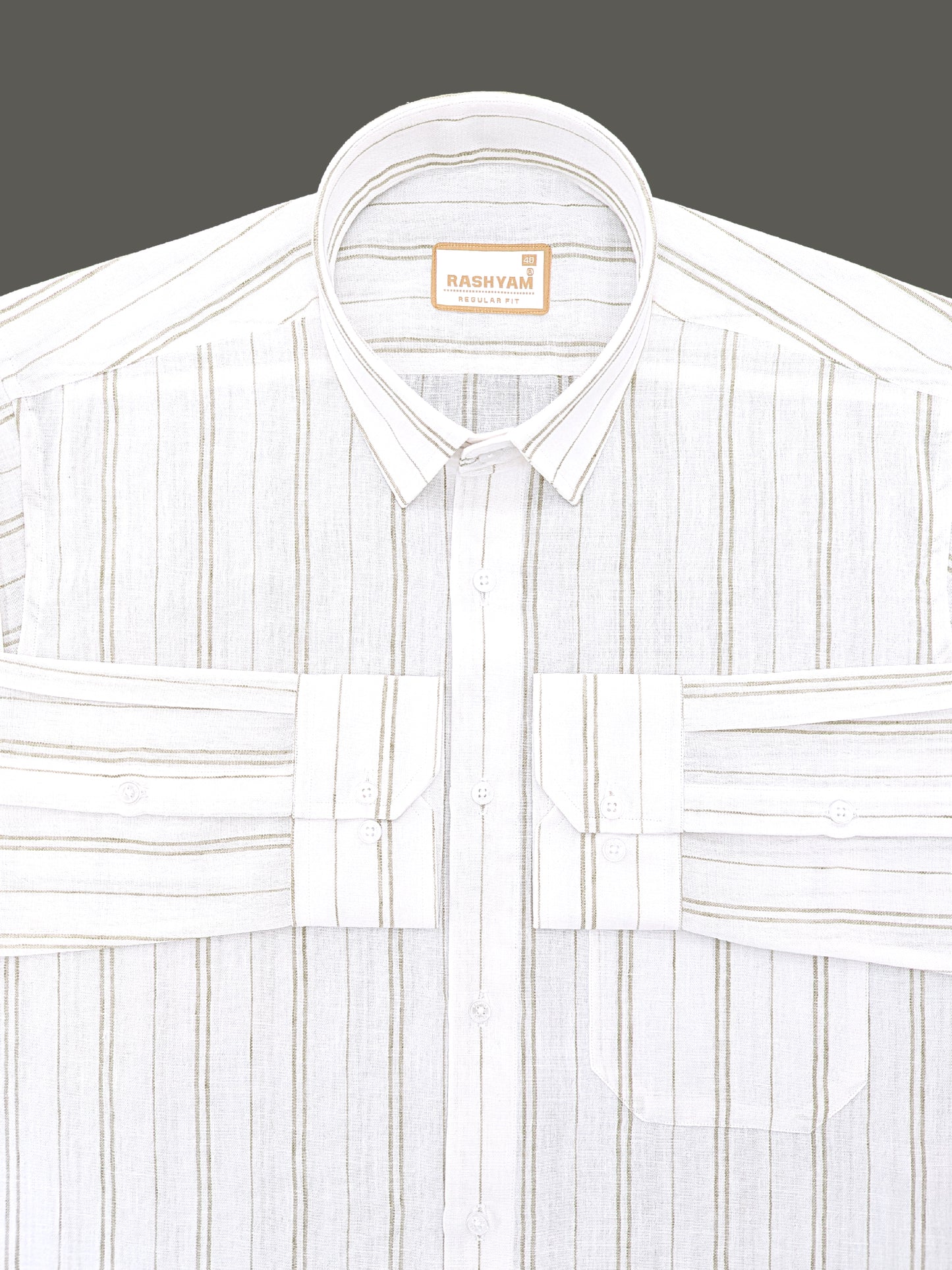 Milano Sage Green Double Line On White Formal Shirt For Men