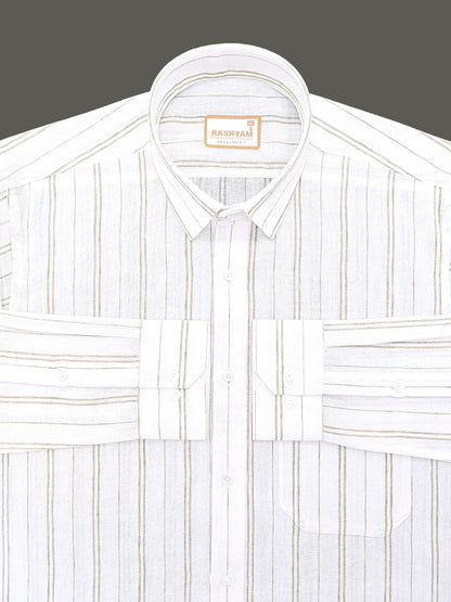 Milano Sage Green Double Line On White Formal Shirt For Men