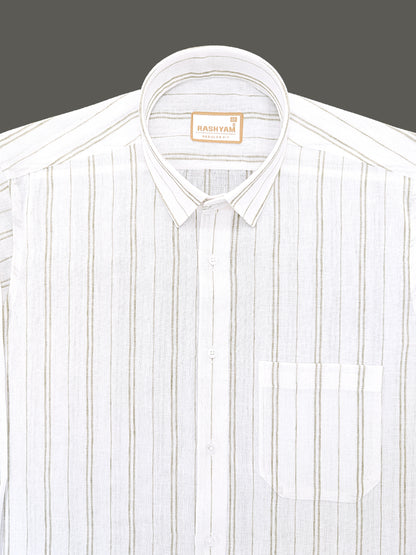 Milano Sage Green Double Line On White Formal Shirt For Men