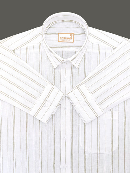 Milano Sage Green Double Line On White Formal Shirt For Men