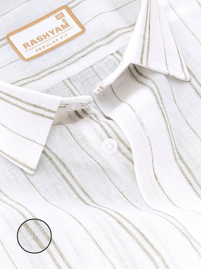 Milano Sage Green Double Line On White Formal Shirt For Men