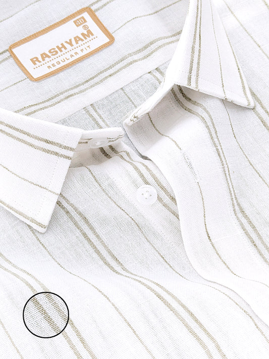 Milano Sage Green Double Line On White Formal Shirt For Men