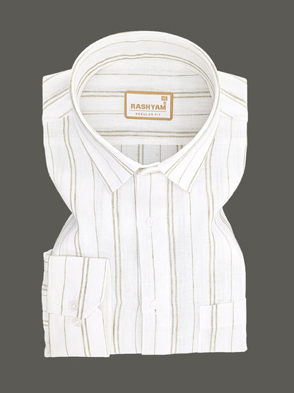 Milano Sage Green Double Line On White Formal Shirt For Men