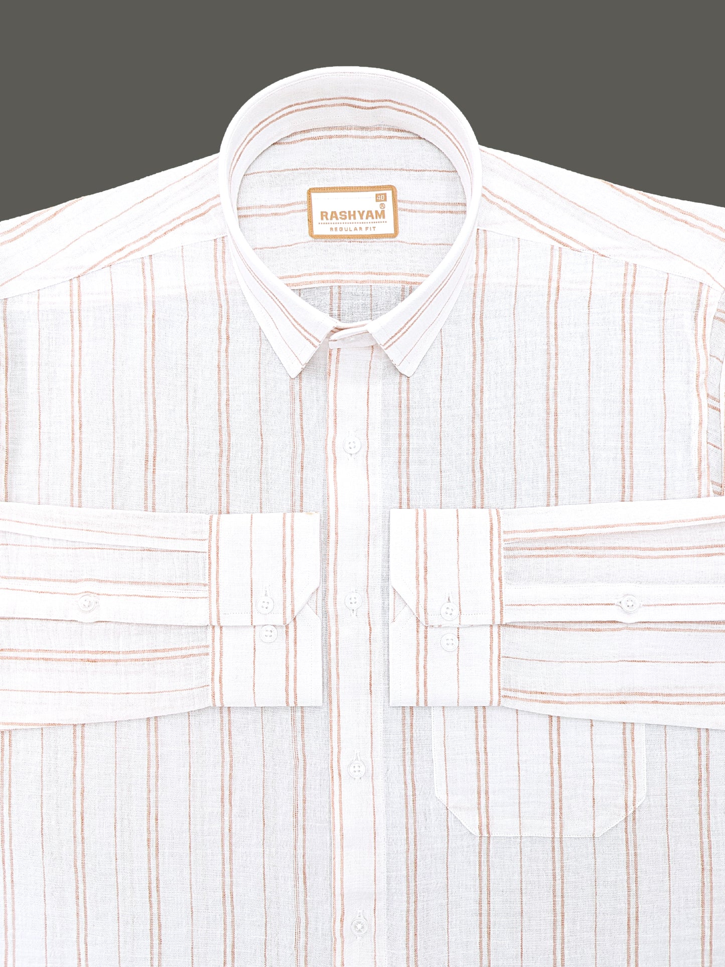 Milano Saffron Double Line On White Formal Shirt For Men