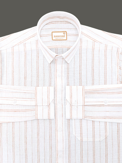 Milano Saffron Double Line On White Formal Shirt For Men