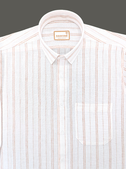 Milano Saffron Double Line On White Formal Shirt For Men