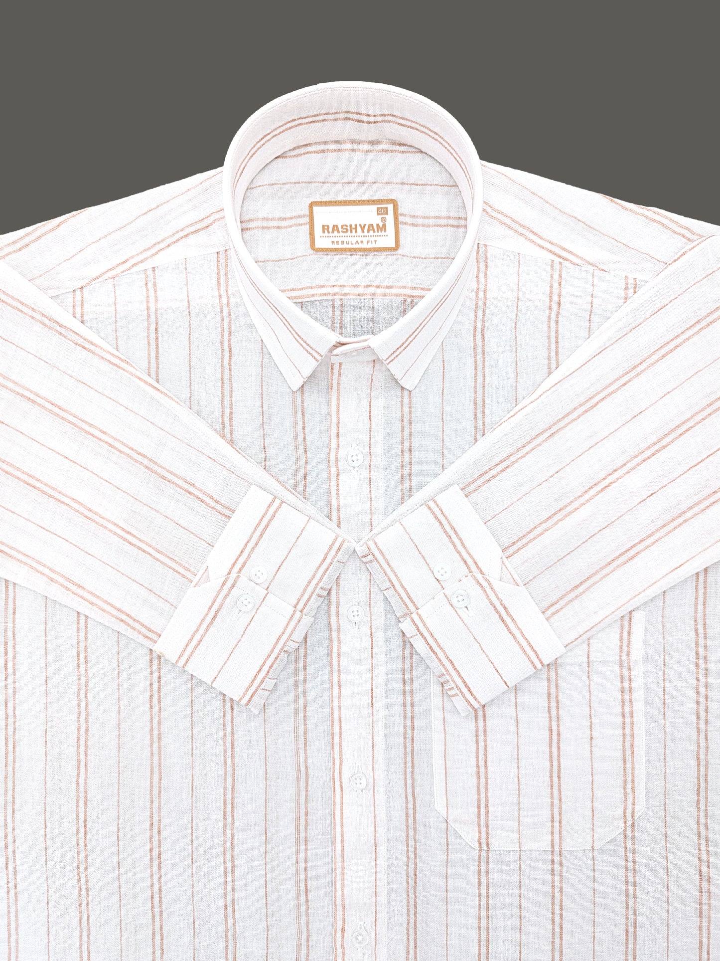 Milano Saffron Double Line On White Formal Shirt For Men