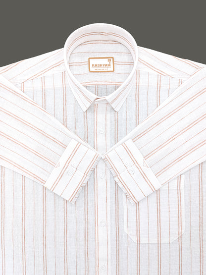 Milano Saffron Double Line On White Formal Shirt For Men