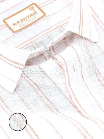 Milano Saffron Double Line On White Formal Shirt For Men