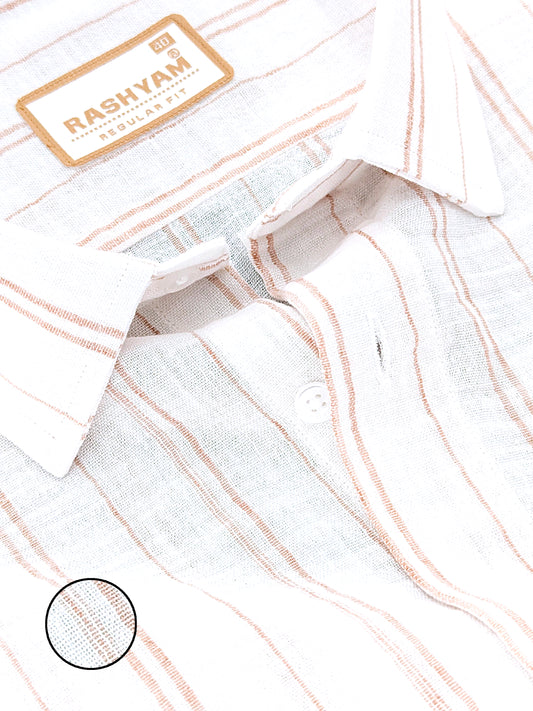 Milano Saffron Double Line On White Formal Shirt For Men