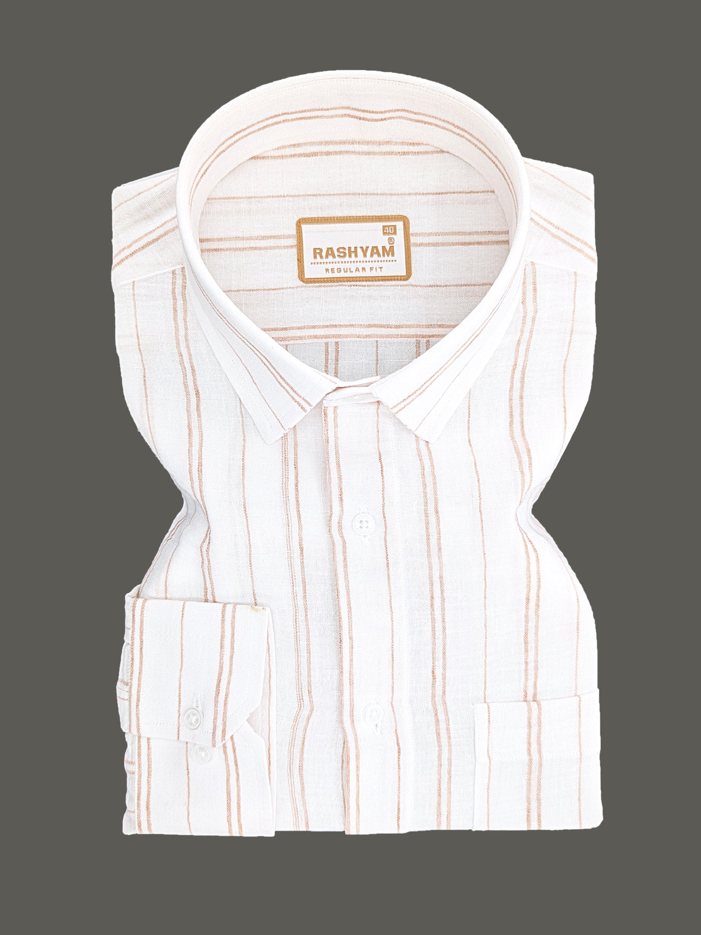 Milano Saffron Double Line On White Formal Shirt For Men
